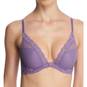 Natori NWT UNDERWIRE Feathers Plunge T-Shirt Bra 38D Purple Haze